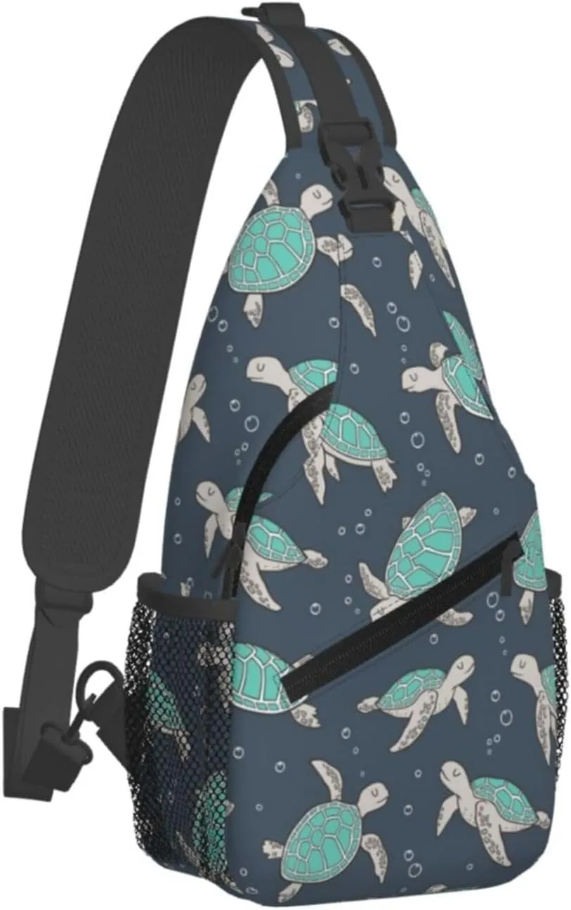 Mens Sling Bag Shoulder Backpacks for Sea Turtles Green Chest Bags, Anti Theft Crossbody Bag Multi Purpose Daypacks for Hiking Sports