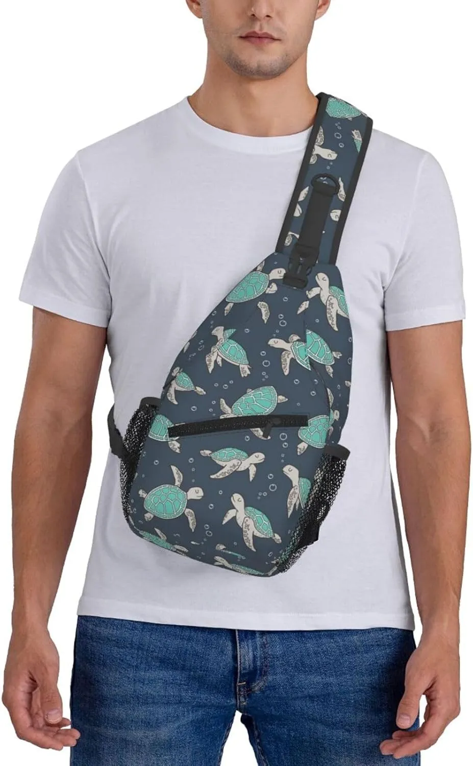 Mens Sling Bag Shoulder Backpacks for Sea Turtles Green Chest Bags, Anti Theft Crossbody Bag Multi Purpose Daypacks for Hiking Sports