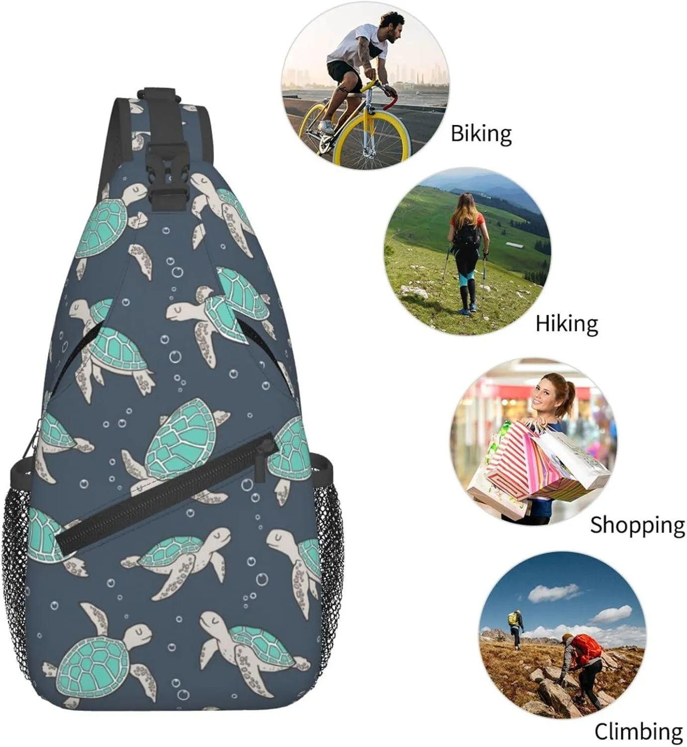 Mens Sling Bag Shoulder Backpacks for Sea Turtles Green Chest Bags, Anti Theft Crossbody Bag Multi Purpose Daypacks for Hiking Sports