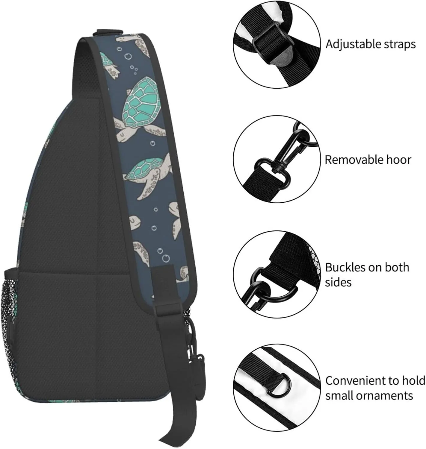 Mens Sling Bag Shoulder Backpacks for Sea Turtles Green Chest Bags, Anti Theft Crossbody Bag Multi Purpose Daypacks for Hiking Sports