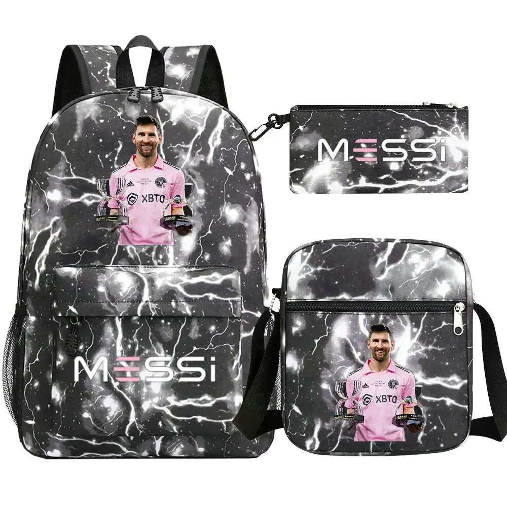 Messi 3pcs School Bag Lightweight Sports Backpacks Simple Capacity Women Men Outdoor Travel Backpacks Teens Laptop  Shoulder Bag
