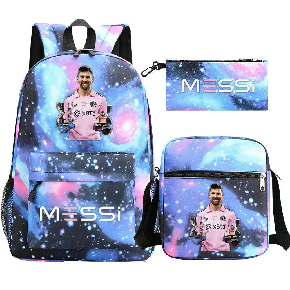 Messi 3pcs School Bag Lightweight Sports Backpacks Simple Capacity Women Men Outdoor Travel Backpacks Teens Laptop  Shoulder Bag