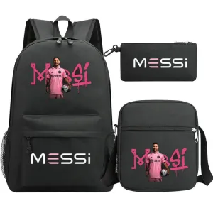 Messi 3pcs School Bag Lightweight Sports Backpacks Simple Capacity Women Men Outdoor Travel Backpacks Teens Laptop  Shoulder Bag