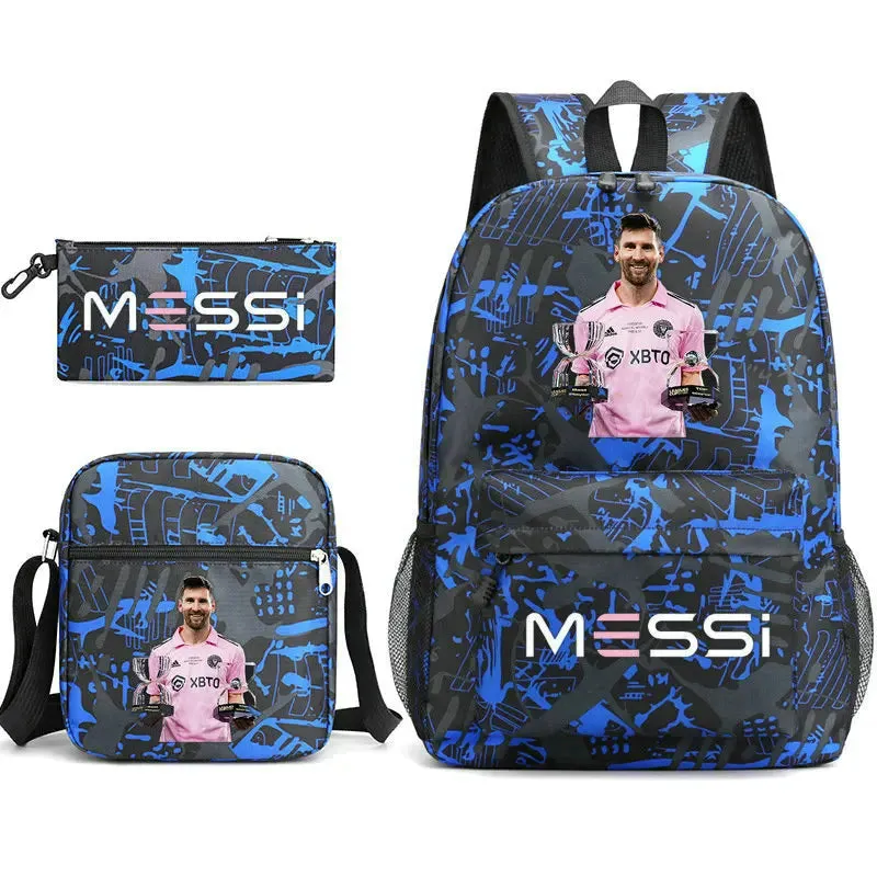 Messi 3pcs School Bag Lightweight Sports Backpacks Simple Capacity Women Men Outdoor Travel Backpacks Teens Laptop  Shoulder Bag