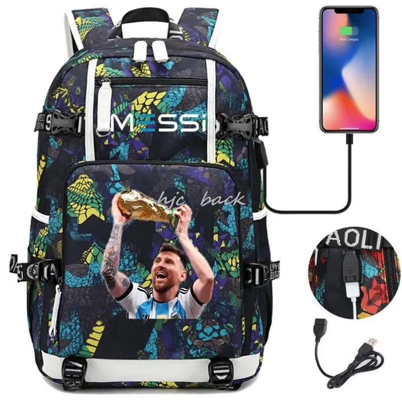 Messi Ronaldo Neymar Backpack SchoolBags Camouflage USB 18 inch Laptop  Waterproof Multifunctional Business Travel