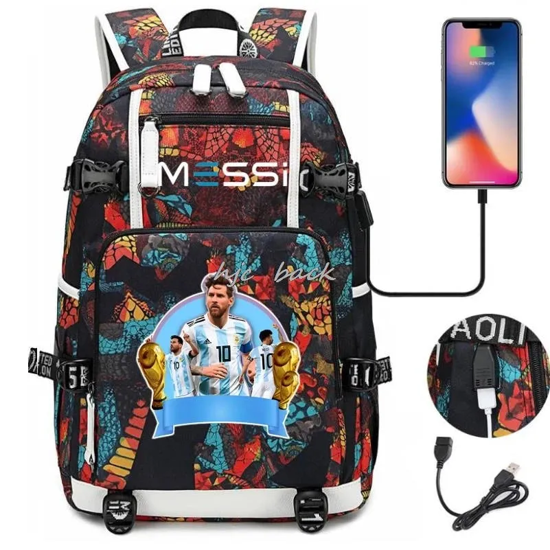 Messi Ronaldo Neymar Backpack SchoolBags Camouflage USB 18 inch Laptop  Waterproof Multifunctional Business Travel