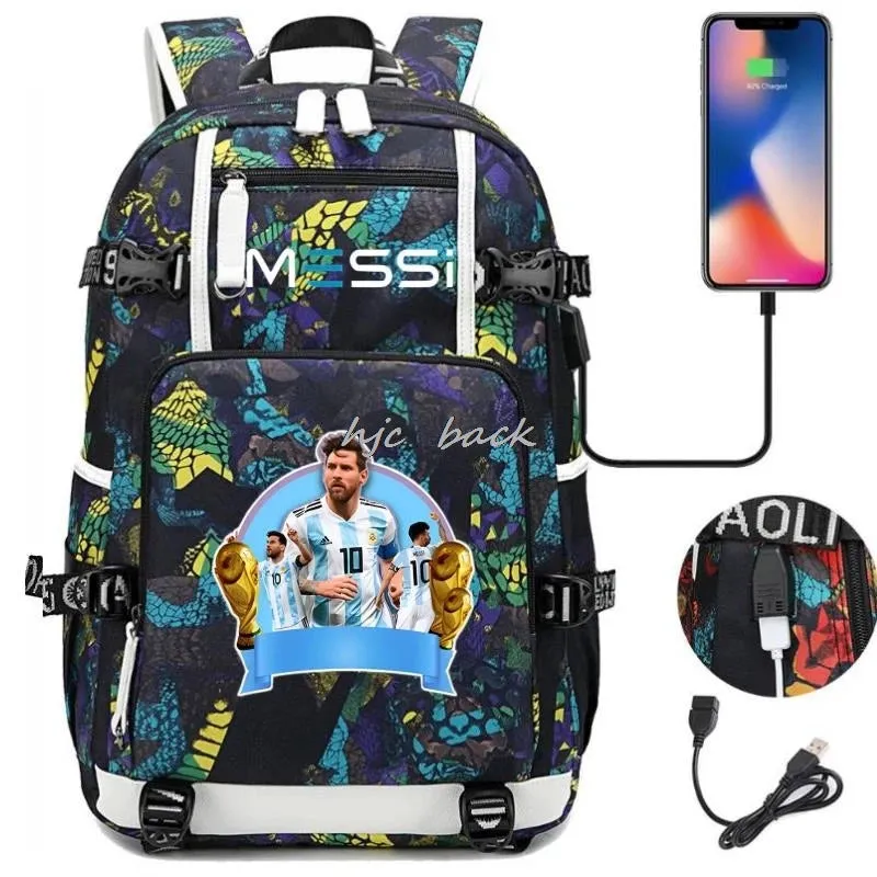 Messi Ronaldo Neymar Backpack SchoolBags Camouflage USB 18 inch Laptop  Waterproof Multifunctional Business Travel