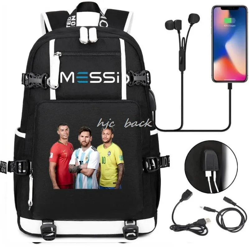 Messi Ronaldo Neymar Backpack SchoolBags Camouflage USB 18 inch Laptop  Waterproof Multifunctional Business Travel