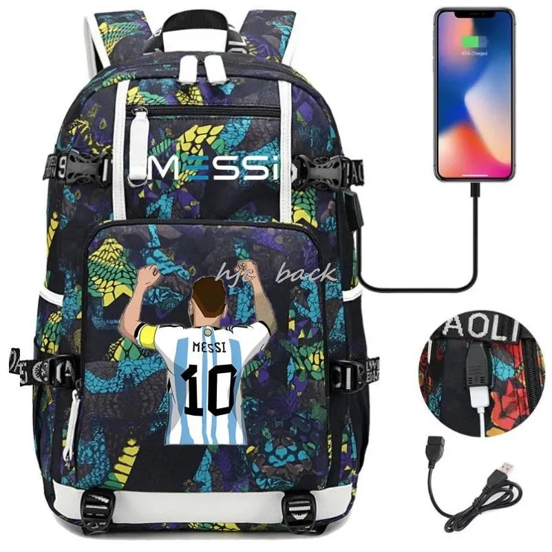 Messi Ronaldo Neymar Backpack SchoolBags Camouflage USB 18 inch Laptop  Waterproof Multifunctional Business Travel