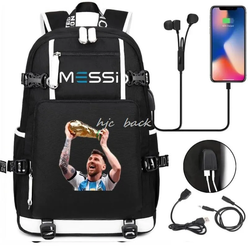 Messi Ronaldo Neymar Backpack SchoolBags Camouflage USB 18 inch Laptop  Waterproof Multifunctional Business Travel