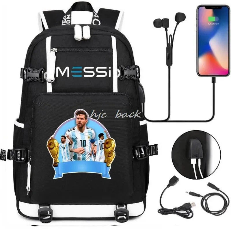 Messi Ronaldo Neymar Backpack SchoolBags Camouflage USB 18 inch Laptop  Waterproof Multifunctional Business Travel