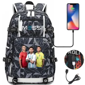 Messi Ronaldo Neymar Backpack SchoolBags Camouflage USB 18 inch Laptop  Waterproof Multifunctional Business Travel