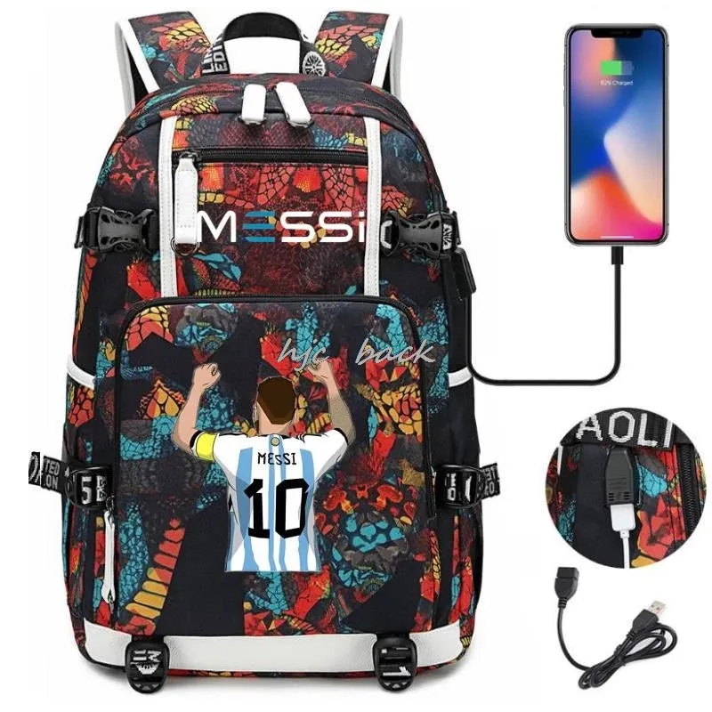 Messi Ronaldo Neymar Backpack SchoolBags Camouflage USB 18 inch Laptop  Waterproof Multifunctional Business Travel