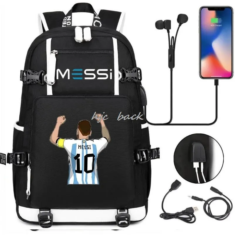 Messi Ronaldo Neymar Backpack SchoolBags Camouflage USB 18 inch Laptop  Waterproof Multifunctional Business Travel
