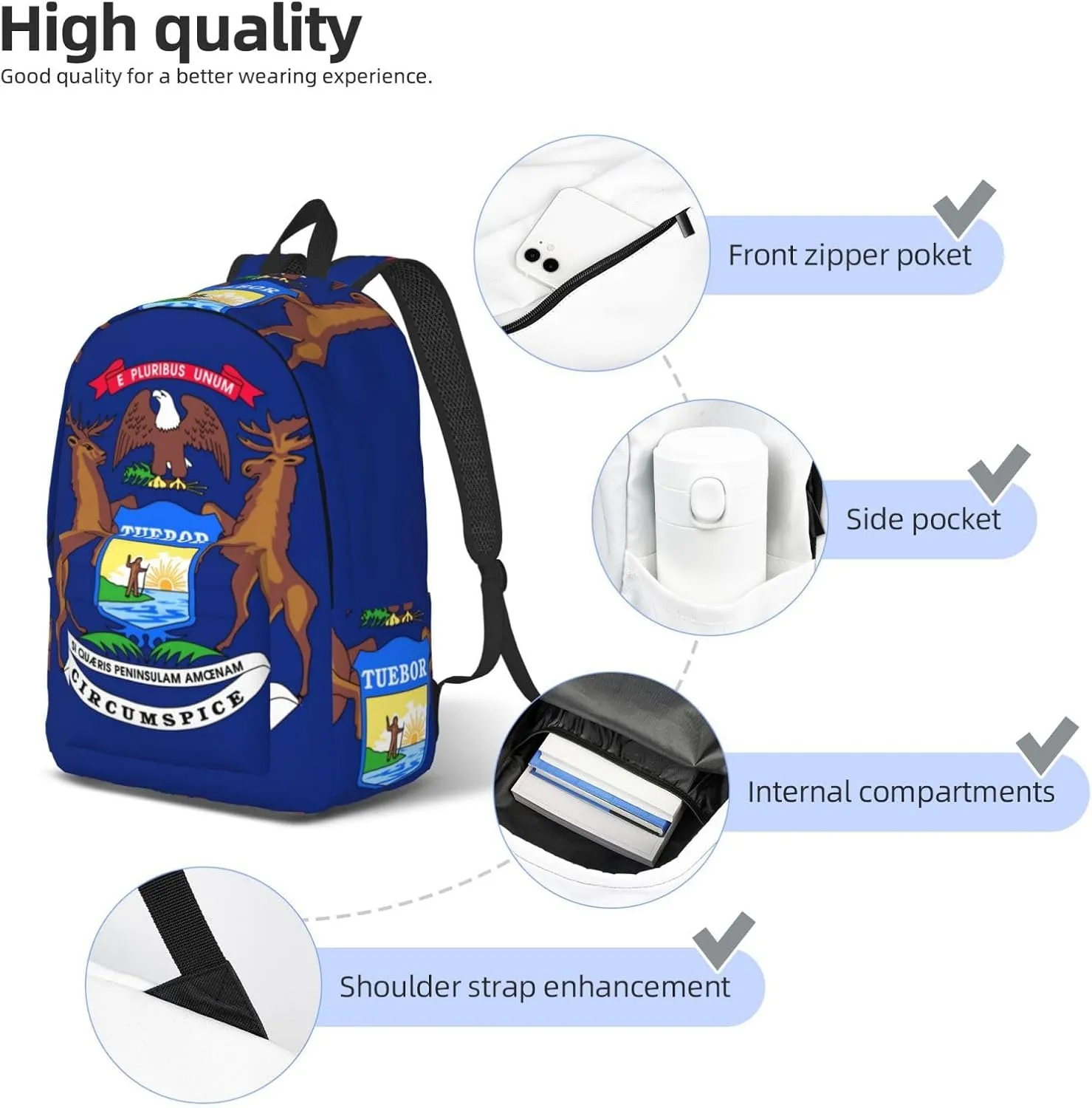 Michigan State Flag print Backpack Travel Backpacks for Women Men College Backpack Computer Bag for Travel