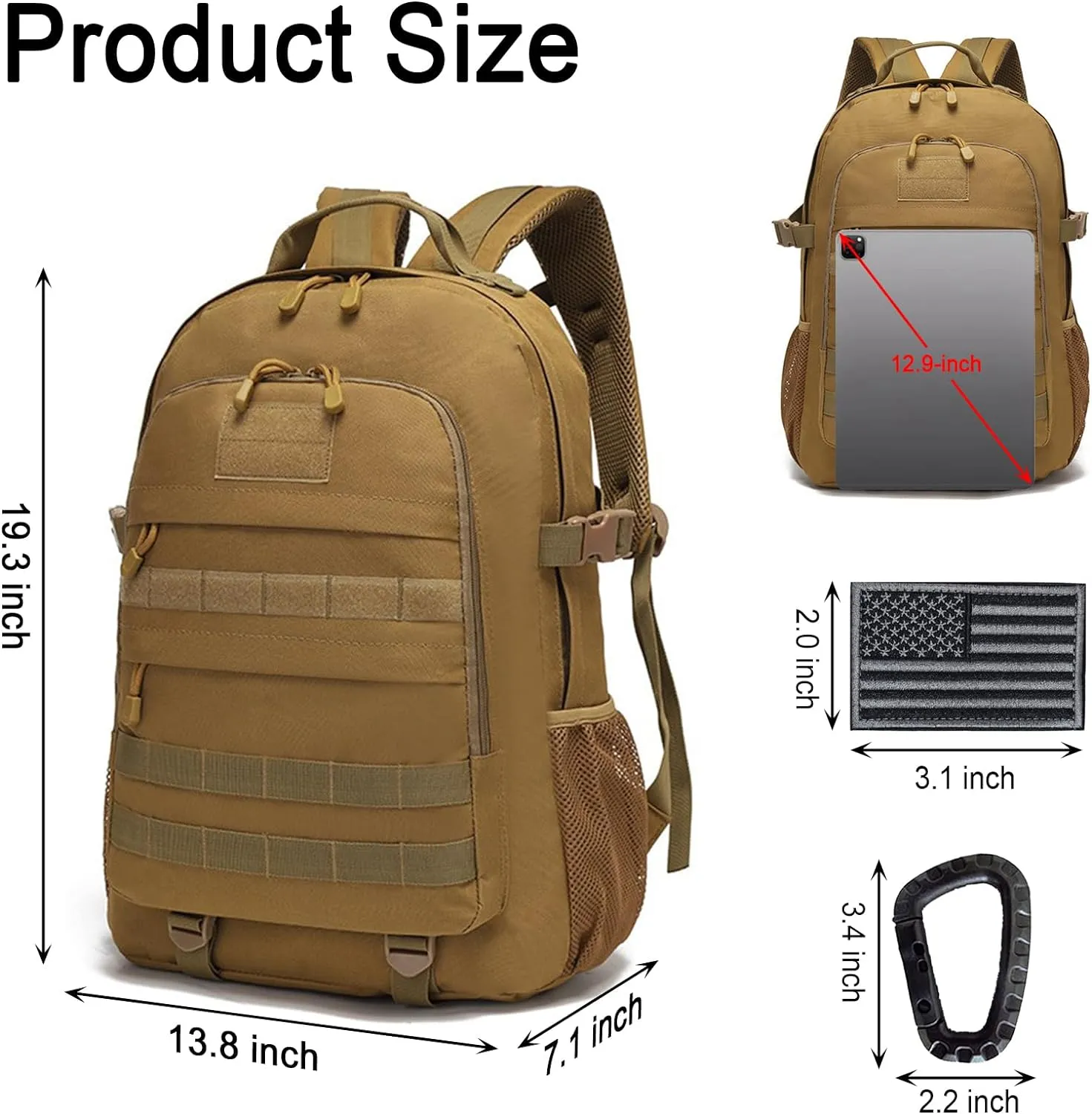 Military Tactical Backpack, 30L Hiking Daypack Water-Resistant 3 Day Assault Backpacks Molle Army Pack (Jungle Camo)