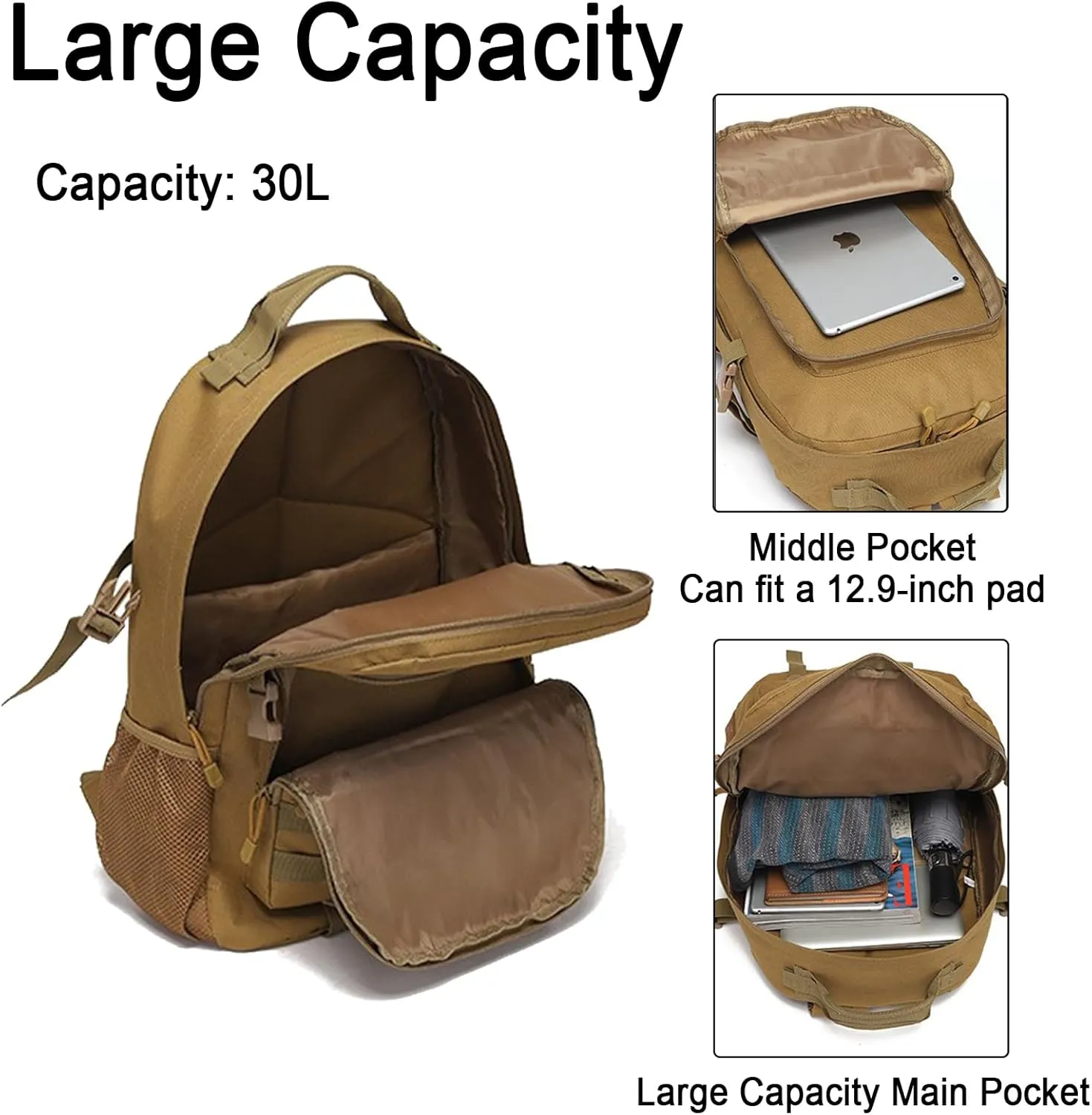 Military Tactical Backpack, 30L Hiking Daypack Water-Resistant 3 Day Assault Backpacks Molle Army Pack (Jungle Camo)