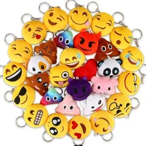 Mini Plush Keychain Set, 30Pieces, Assorted Emoticon Stuffed Toys,Backpack Plush Hangers - Great Party Favor or Gift Basket Item