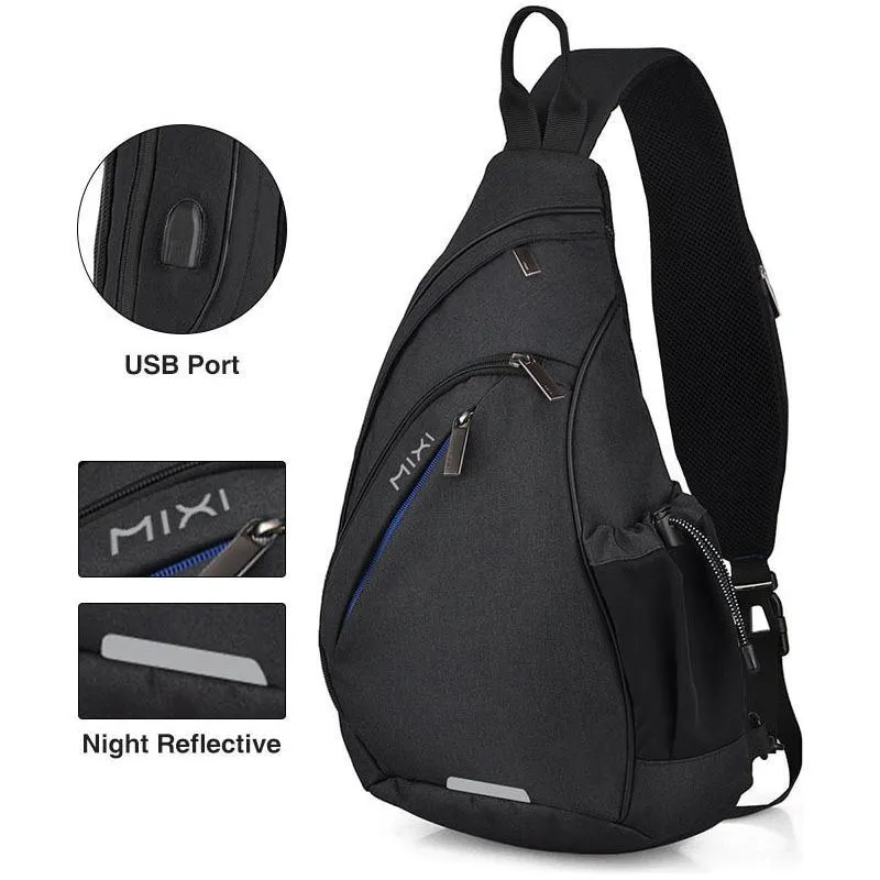 Mixi Men One Shoulder Backpack men Sling Bag Crossbody USB Boys Cycling Sports Travel Versatile Fashion Bag Student School