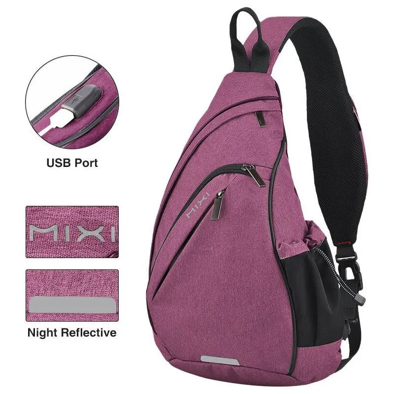 Mixi Men One Shoulder Backpack men Sling Bag Crossbody USB Boys Cycling Sports Travel Versatile Fashion Bag Student School