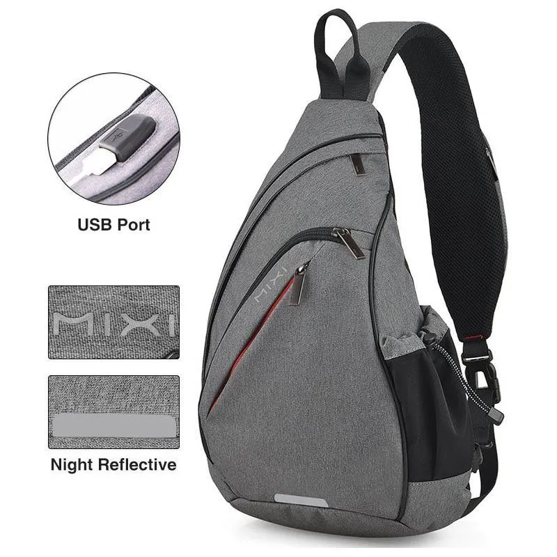 Mixi Men One Shoulder Backpack men Sling Bag Crossbody USB Boys Cycling Sports Travel Versatile Fashion Bag Student School