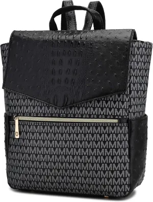 MKF Collection Backpack for Women, Vegan Leather Signature Top Handle Multi-pocket Bag Ladies Fashion Bookbag Travel Backpack