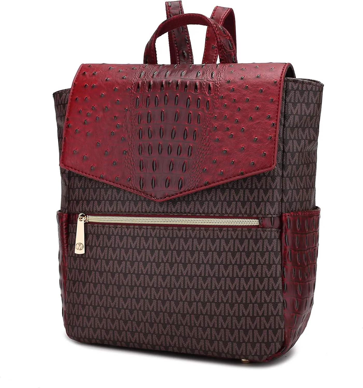 MKF Collection Backpack for Women, Vegan Leather Signature Top Handle Multi-pocket Bag Ladies Fashion Bookbag Travel Backpack