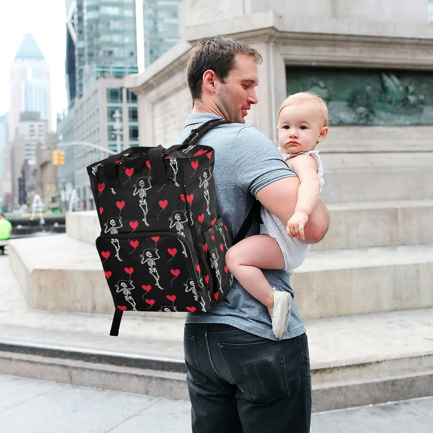 MNSRUU Diaper Bag Romantic Skull Gothic Diaper Bag Backpack Multifunction Travel Diaper Bag Tote Large Capacity Diaper Changing Backpacks for Moms Dads