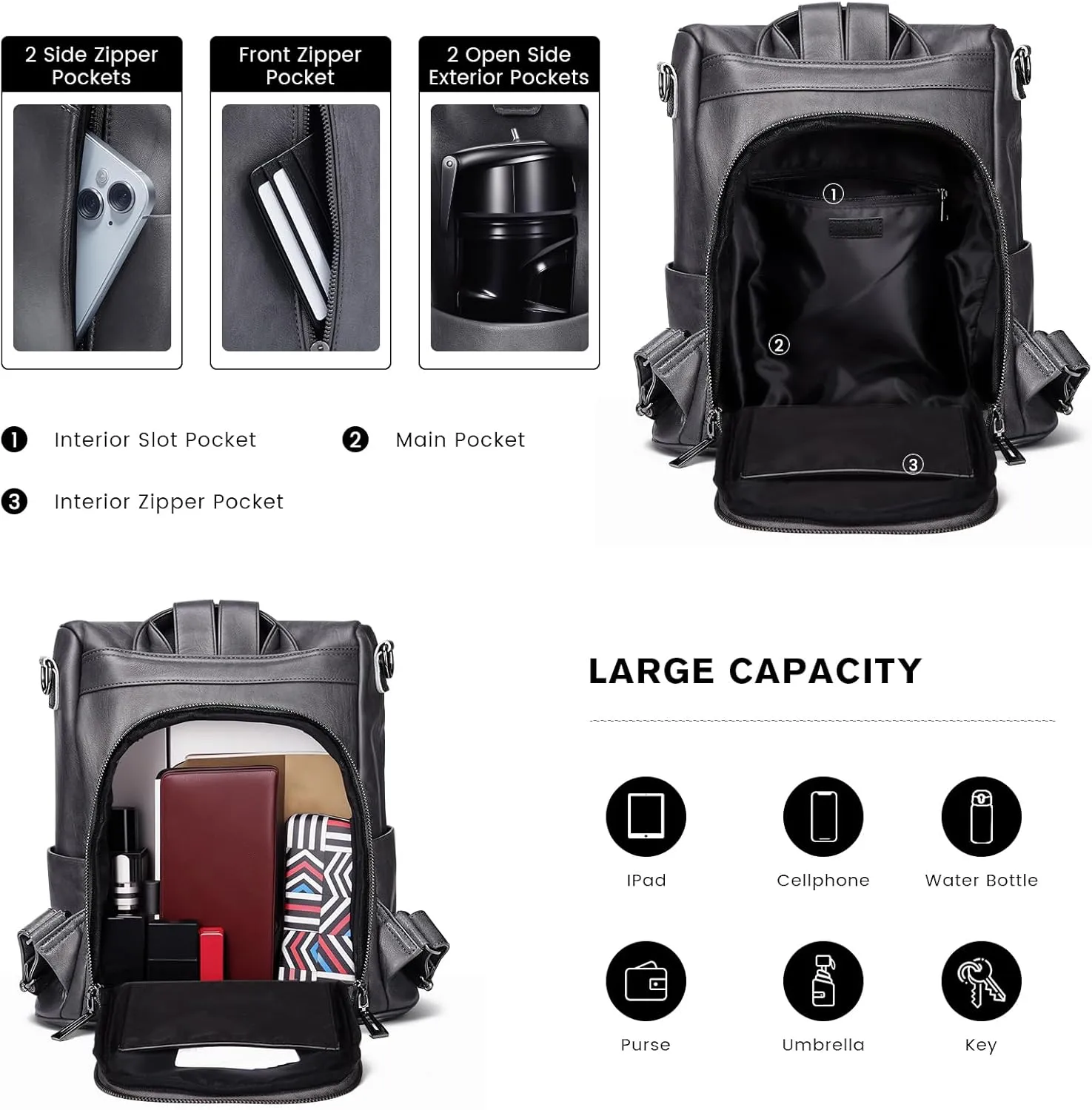 molshine Anti Theft Backpack,Fashion Casual Travel PU Leather Daypack Bag Shoulder Rucksack Handbags for Women HB041