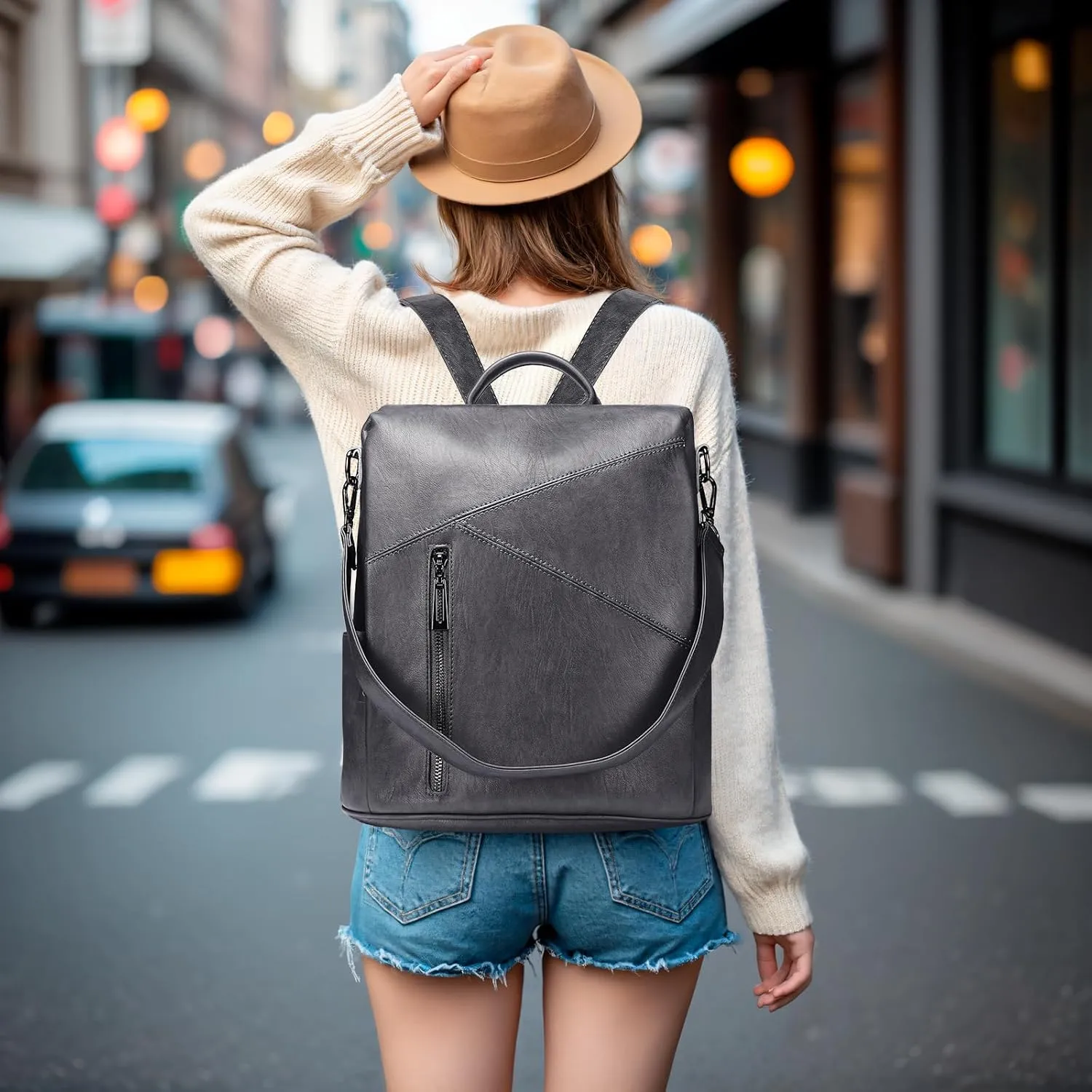 molshine Anti Theft Backpack,Fashion Casual Travel PU Leather Daypack Bag Shoulder Rucksack Handbags for Women HB041