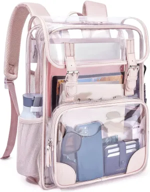mommore Clear Backpack Heavy Duty Large Clear Backpacks for School Transparent PVC See Through Bookbag for College Work Travel