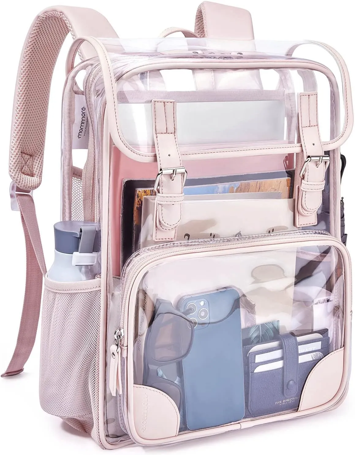 mommore Clear Backpack Heavy Duty Large Clear Backpacks for School Transparent PVC See Through Bookbag for College Work Travel