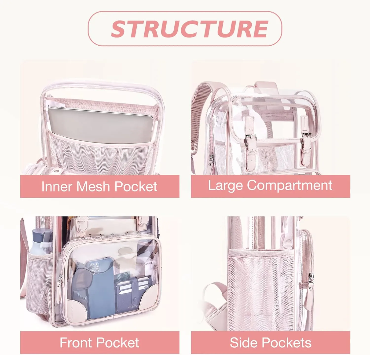 mommore Clear Backpack Heavy Duty Large Clear Backpacks for School Transparent PVC See Through Bookbag for College Work Travel