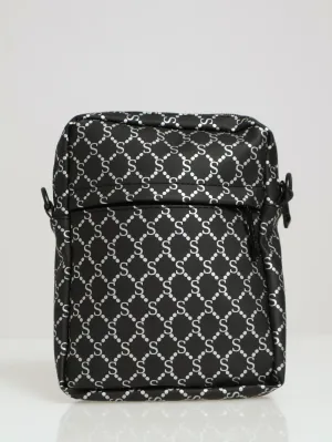Mono Print Crossbody Bag - Black