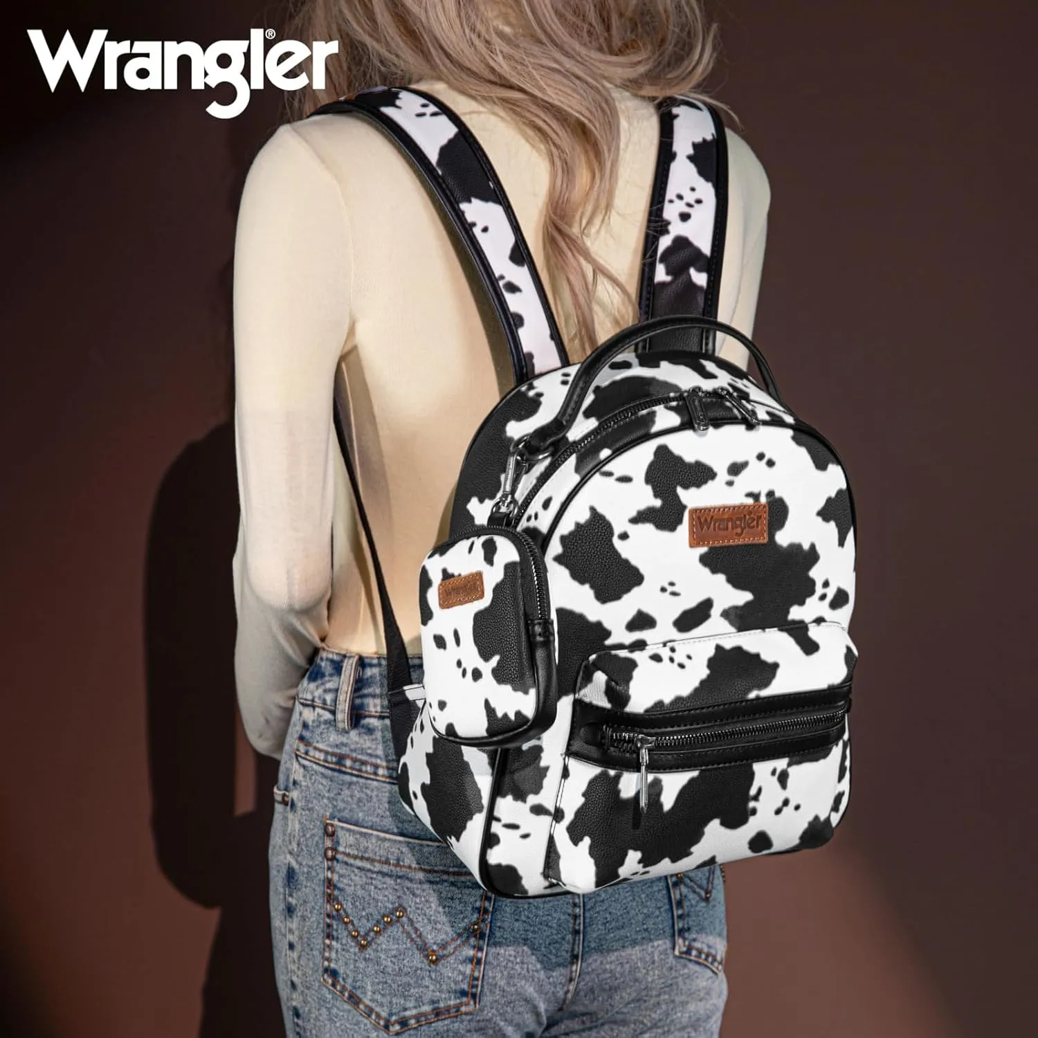 Montana West Wrangler Cow Print Backpack Cute Daypacks Large Bookbag Purse for Women WG133-8603BK
