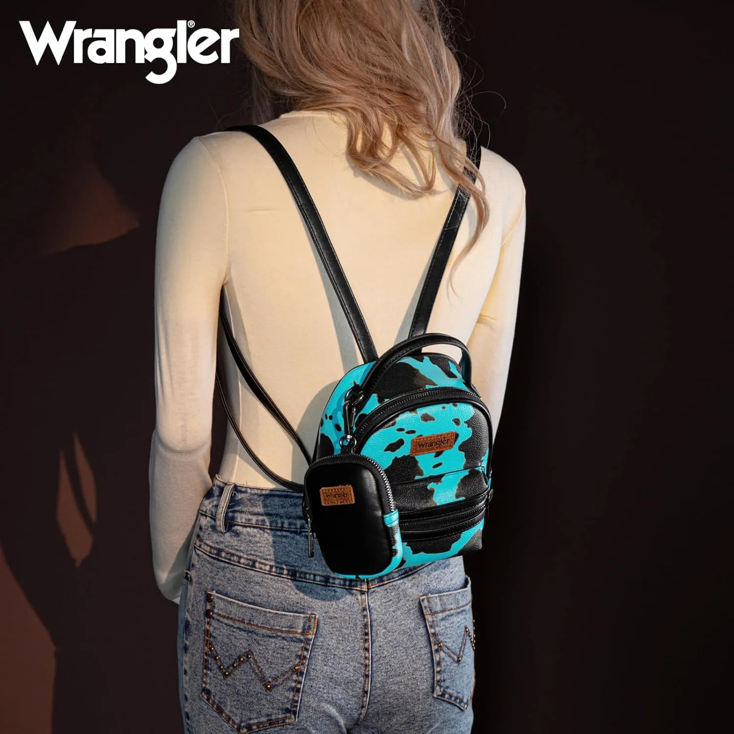 Montana West Wrangler Mini Backpack Cute Cow Print Backpack Purse for Girls and Women, Turquoise WG133-8600TQ