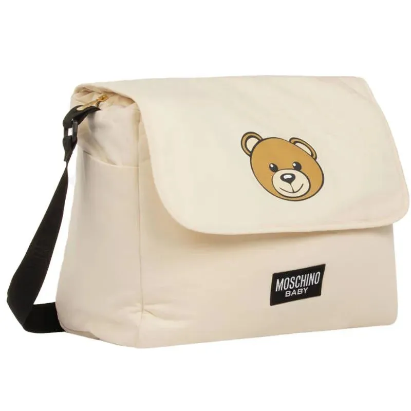 Moschino Baby - Diaper Bag With Changing Mt Bear Logo Print, Beige
