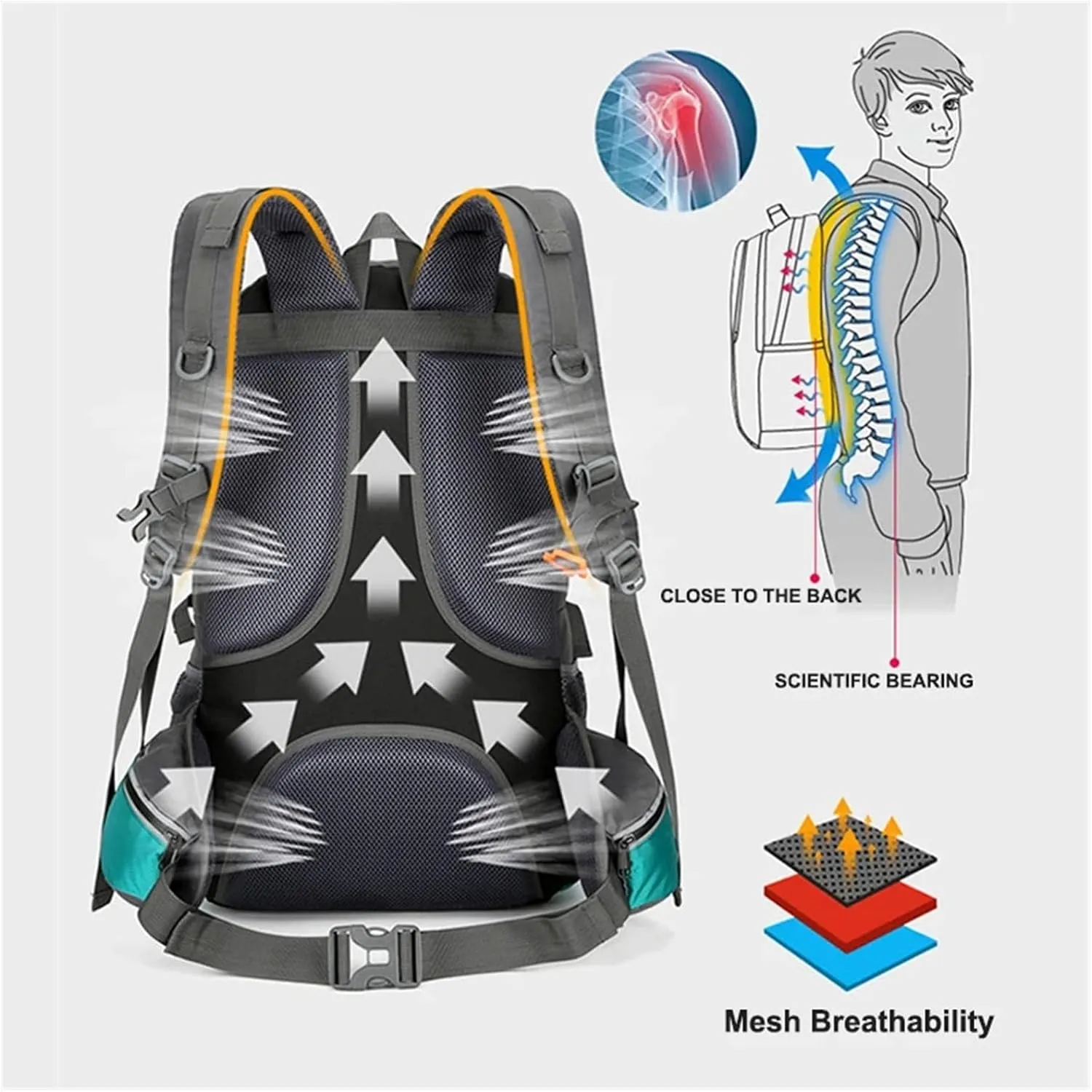 Mountaineering Backpack Men & Women 50L Hiking Storage Bags Multifunctional Outdoor Expedition Travel Backpacks(Gray)