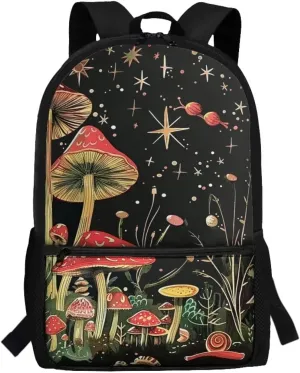 Mushroom School Bags for Girls Backpack 10-12 Years Old Middle School Student Bookbag With Water Bottle Holder Kids Book Bags 6Th Grade/7Th Grade 17inch Casual Daypack Moon and Star