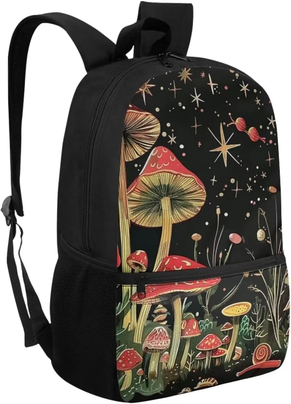 Mushroom School Bags for Girls Backpack 10-12 Years Old Middle School Student Bookbag With Water Bottle Holder Kids Book Bags 6Th Grade/7Th Grade 17inch Casual Daypack Moon and Star