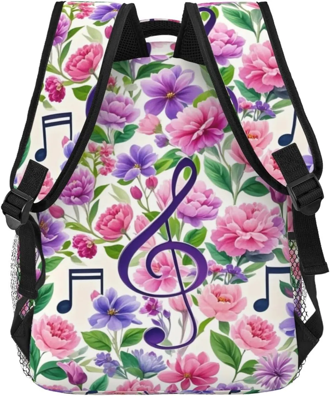Musical Notes Flowers Adult Backpacks 15 Inch Laptop Backpack Travel Bag for Men Women Gifts
