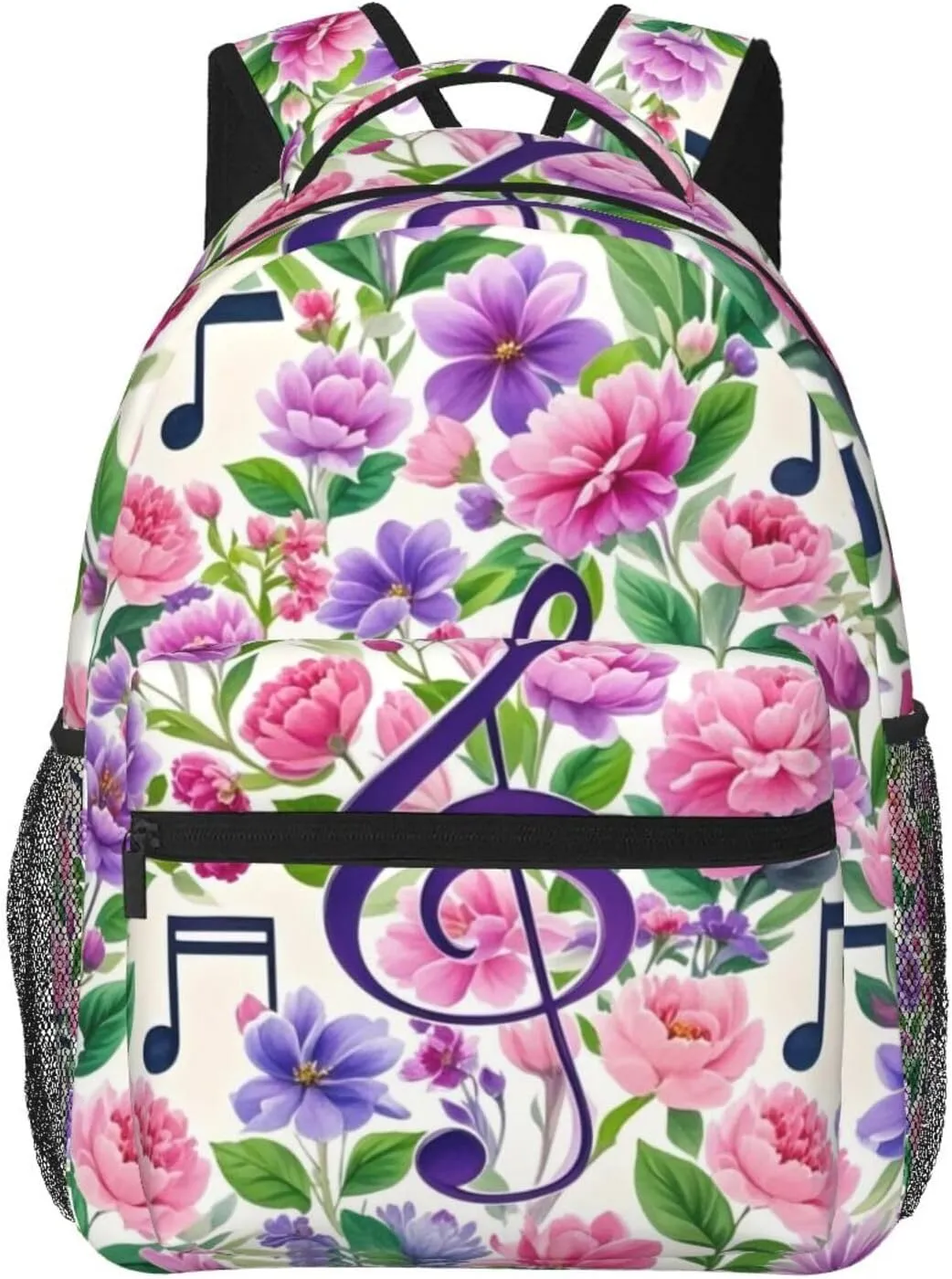 Musical Notes Flowers Adult Backpacks 15 Inch Laptop Backpack Travel Bag for Men Women Gifts