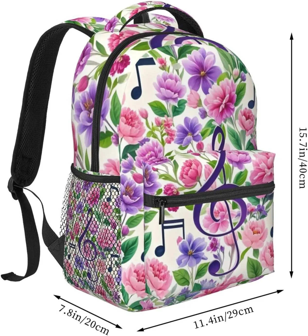 Musical Notes Flowers Adult Backpacks 15 Inch Laptop Backpack Travel Bag for Men Women Gifts