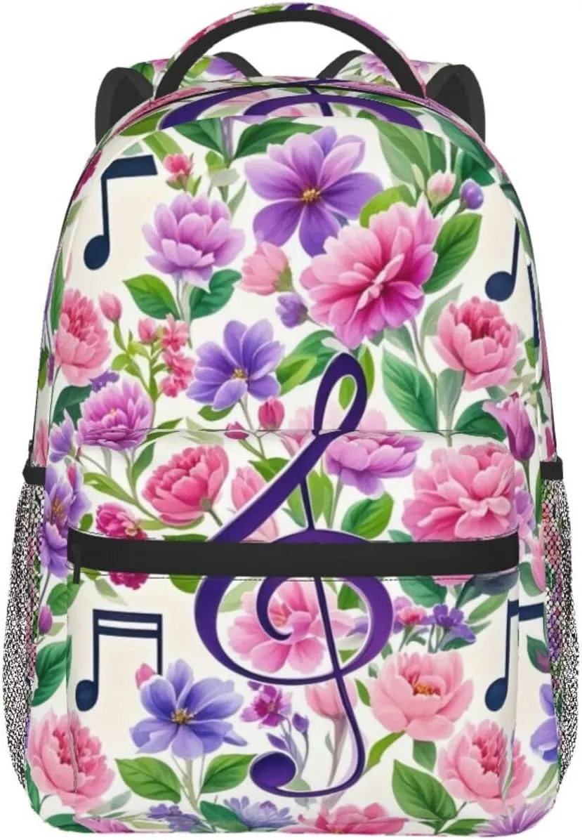 Musical Notes Flowers Adult Backpacks 15 Inch Laptop Backpack Travel Bag for Men Women Gifts