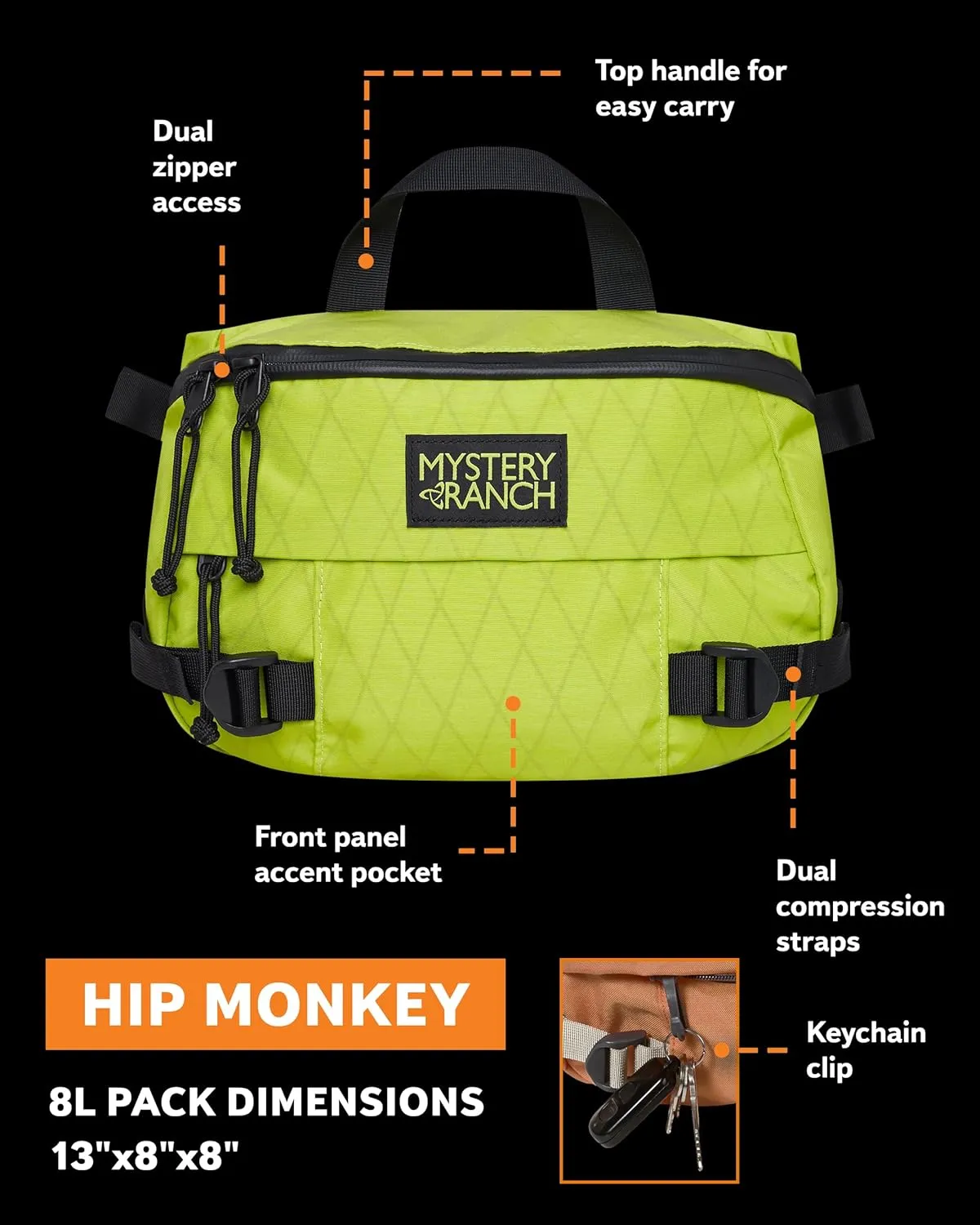 Mystery Ranch Hip Monkey Fanny Pack - Adjustable Hip or Shoulder Bag Perfect for Travel, Hiking & Everyday Carry - 8L, White X Grid