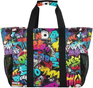 Nander Cool Graffiti Foldable Tote Bag Waterproof Sandproof Women Beach Bag Handbag Gym Bag Travel Shopping Bag