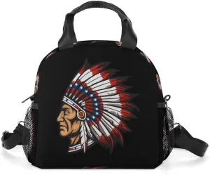 Native American Indian Chief Lunch Bag Insulated Lunch Box Lunch Tote Bag Lunch Organizer Lunch Holder Handbag for Women Men