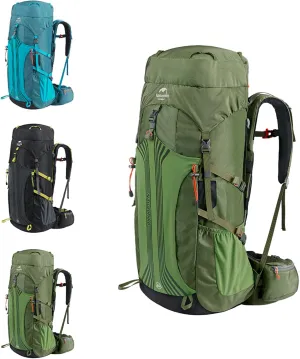 Naturehike 55L 5L Expanded Lightweight Hiking Backpacking Backpack with Rain Cover-CR Carrying System-Adjustable backrest (Green)