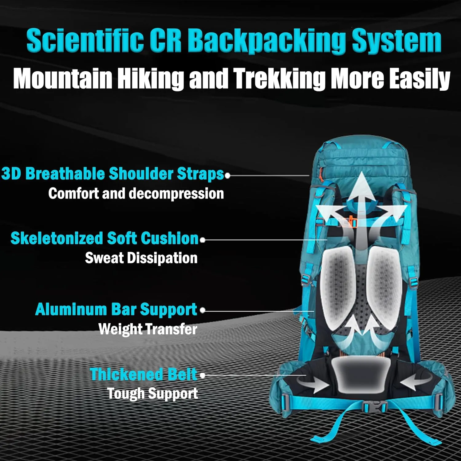 Naturehike 55L 5L Expanded Lightweight Hiking Backpacking Backpack with Rain Cover-CR Carrying System-Adjustable backrest (Green)