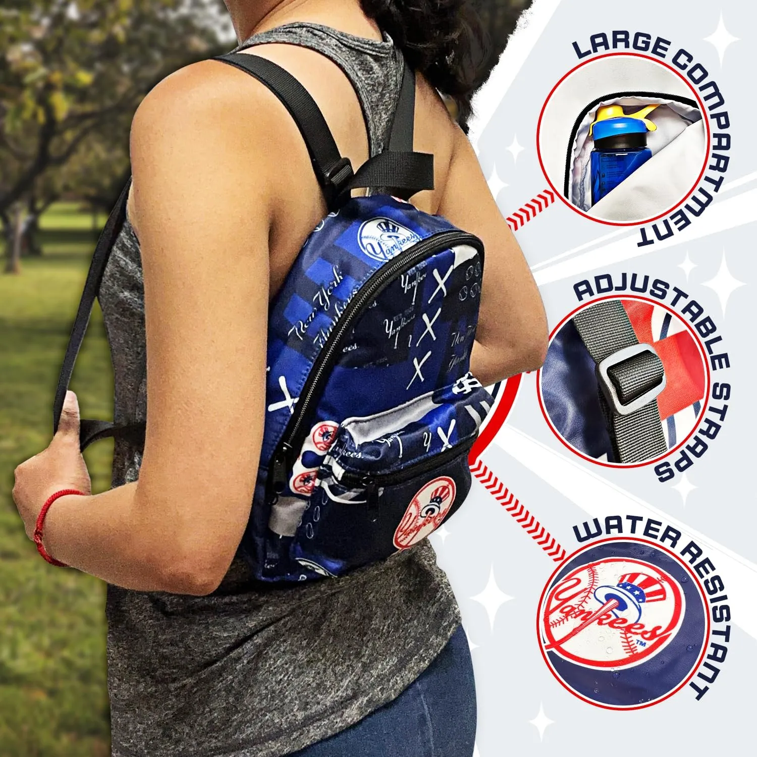 New York Yankee Mini Backpack, Licensed Gift Merch for Yankee Fans (Street Series Adult Bags) Ideal small backpack Waterproof, and trendy Crossbody Bag: Water resistant New York Merchandise for Women